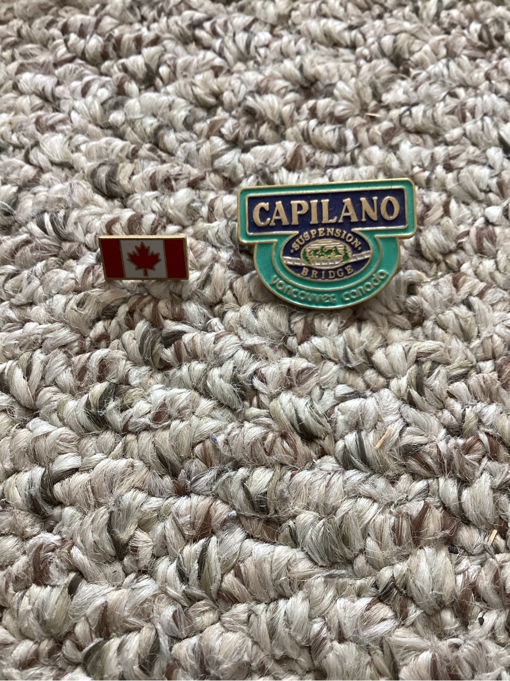 Capilano Suspension Bridge Vancouver and Canadian Flag Straight Back Enamel Pins